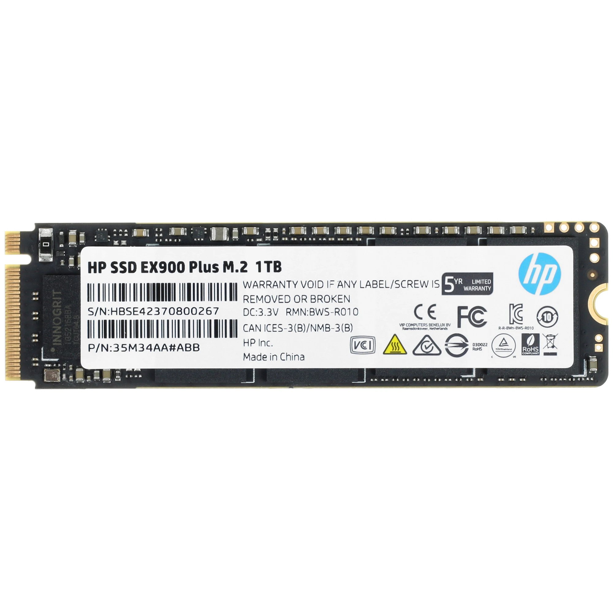 Внутренний SSD  HP  1TB  EX900 Plus, PCIe 3x4, R/W - 3300/2700 MB/s, (M.2), 2280, 3D TLC NAND