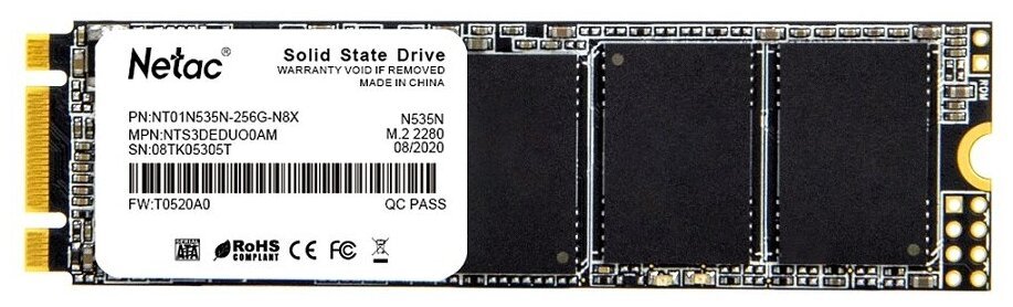 Внутренний SSD  Netac  256GB  N535N, SATA-III, R/W - 540/490 MB/s, (M.2), 2280, 3D NAND