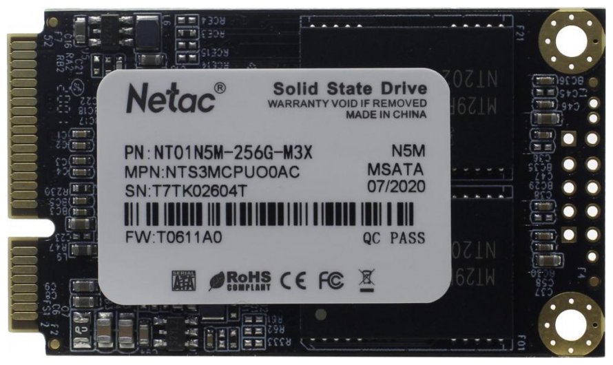 Внутренний SSD  Netac  256GB  N5M, mSata (mini SATA), R/W - 540/490 MB/s, 3D NAND