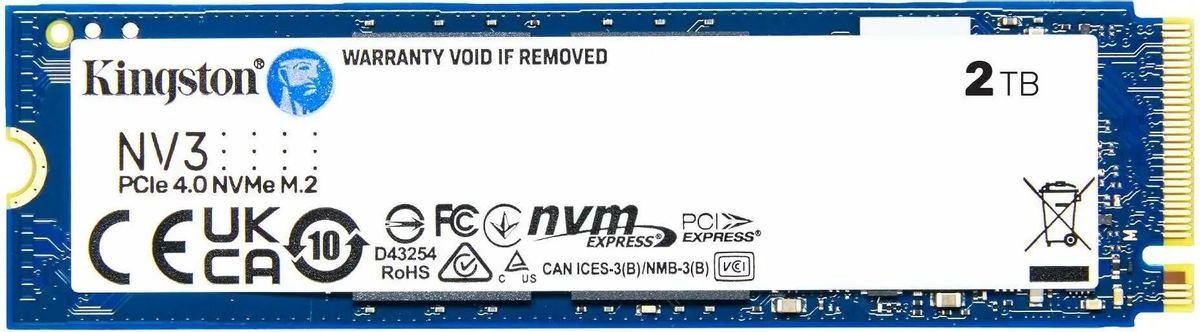 Внутренний SSD  Kingston  2TB  NV3 PCIe x4, R/W - 6000/5000 MB/s, (M.2), 2280, 3D NAND