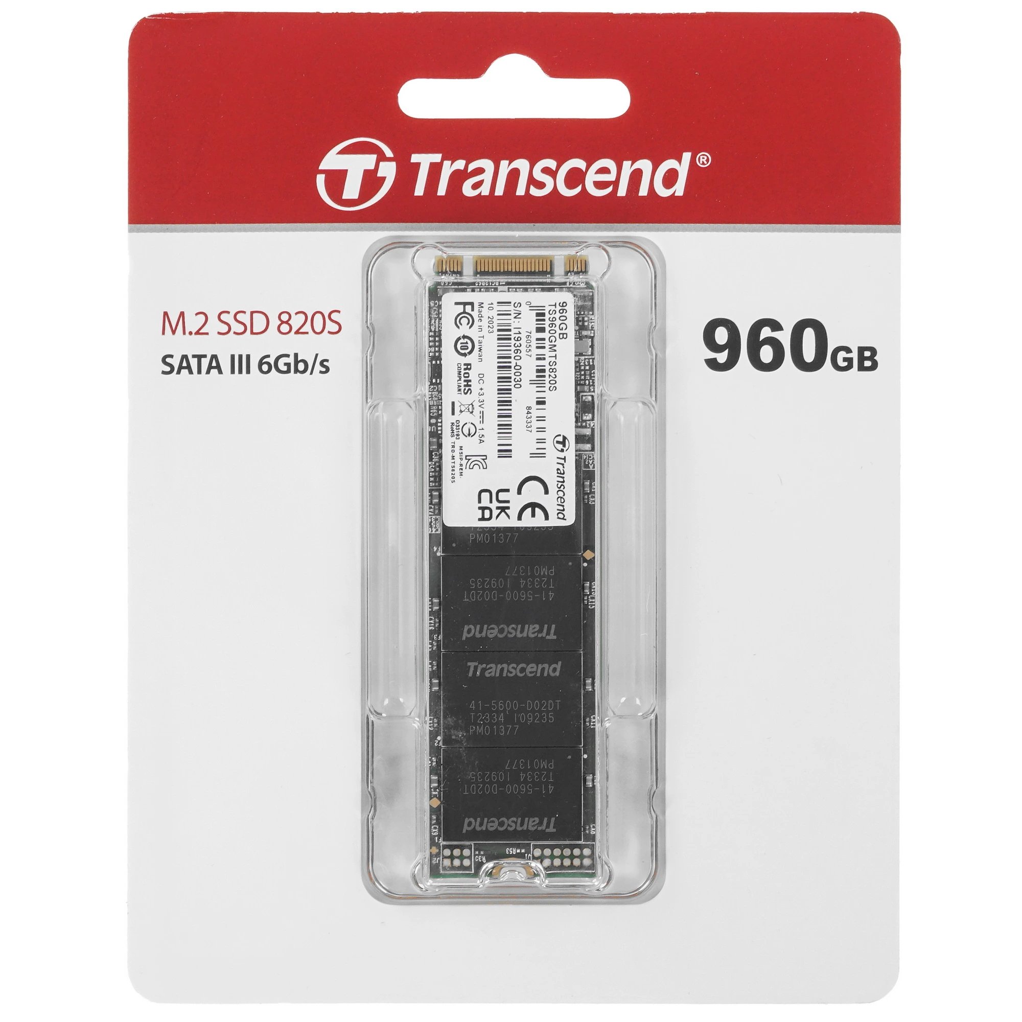 Внутренний SSD  Transcend  960GB  MTS820, SATA-III R/W - 560/520 MB/s, (M.2), 2280, 3D NAND