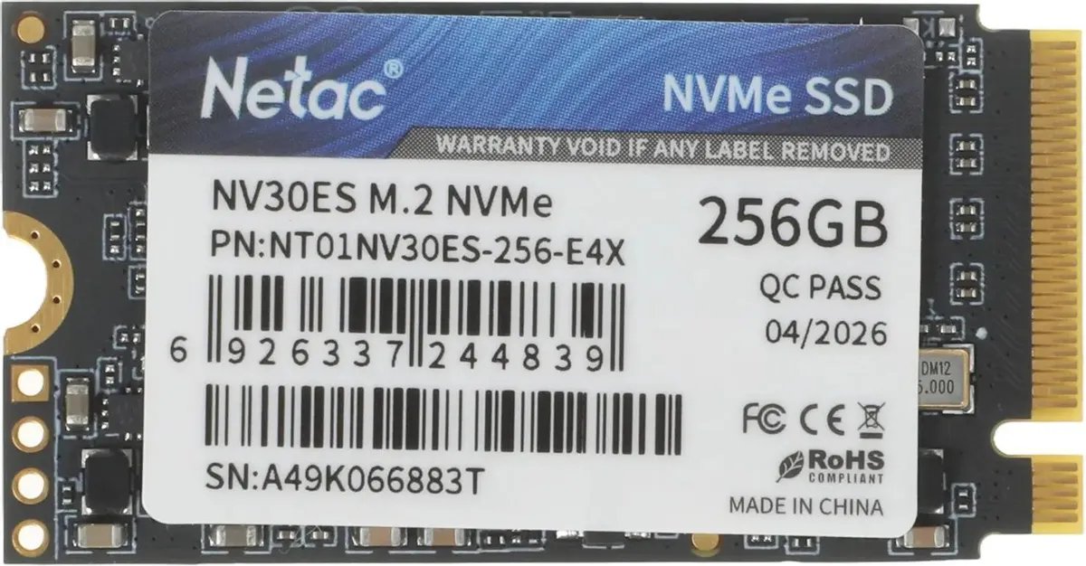 Внутренний SSD  Netac  256GB NV30ES, PCIe 3 x 4, R/W - 1600/1300 MB/s, (M.2), 2242, TLC 3D NAND