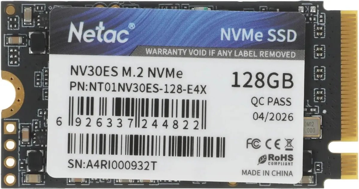 Внутренний SSD  Netac  128GB NV30ES, PCIe 3 x 4, R/W - 1600/1300 MB/s, (M.2), 2242, TLC 3D NAND