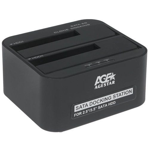 Док-станция AgeStar 3UBT6-6G 2x2.5"/3.5" SATA HDD/SSD, USB3.0, пластик, черный, UASP, Clone, USB 3.0