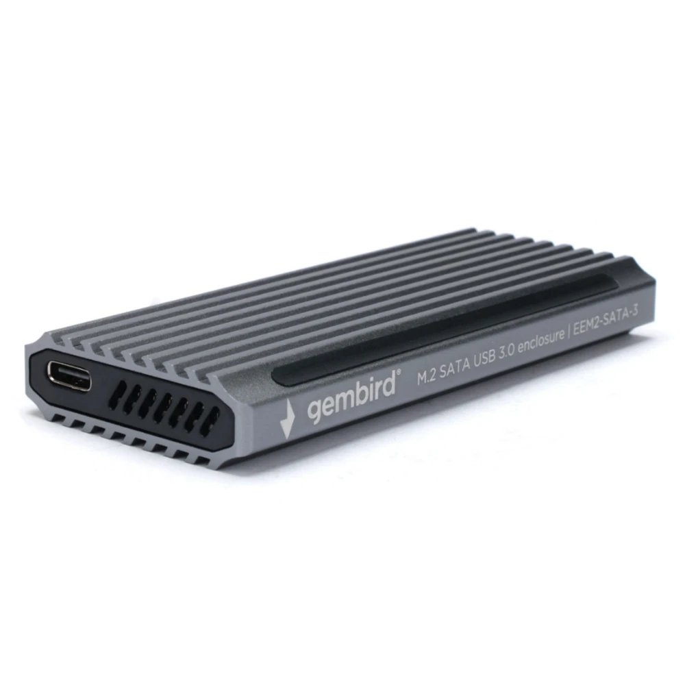 Внешний корпус Gembird EEM2-SATA-3 USB 3.1 для M2 SATA порт Type-С, RGB подсветка, металл, серебристый