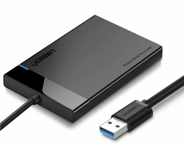 Внешний корпус для HDD UGREEN US221 30847 2.5 Inch Hard Drive Box with Built-in USB 3.0 Cable Black