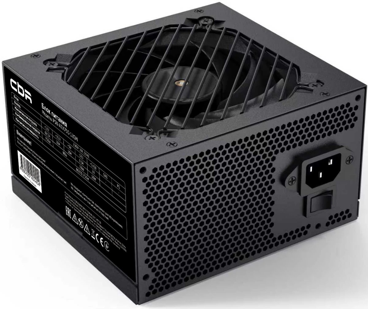 Блок питания CBR PSU-ATX750-12GM ATX 750W 80+ Bronze, DC-DC, APFC, 0.6mm, 24pin, 1*8-pin(4+4P), 1*6+2pin, 4*SATA, 2*IDE, 12cm, черный