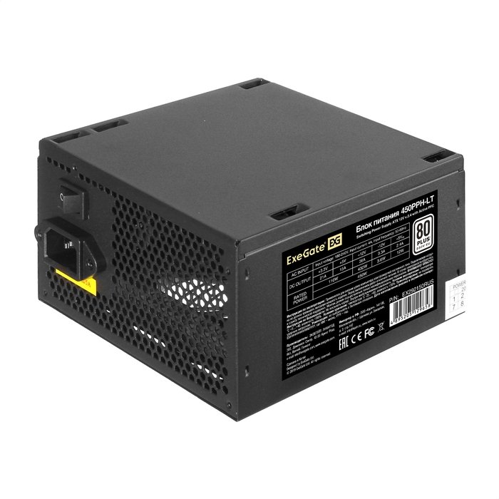 Блок питания ExeGate 450PPH-LT-OEM EX292150RUS-OEM 450W ATX, APFC, КПД 82 (80 Plus), 12cm fan, 24pin, (4+4)pin, PCIe, 5xSATA, 3xIDE, black, RTL