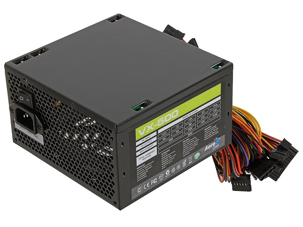 Блок питания Aerocool VX Plus 500, 500W,ATX v2.3 Haswell, fan 12cm, 500mm cable, power cord, 20+4P, 4+4P, PCIe 6+2P x1, PATA x3, Sata x3, FDD