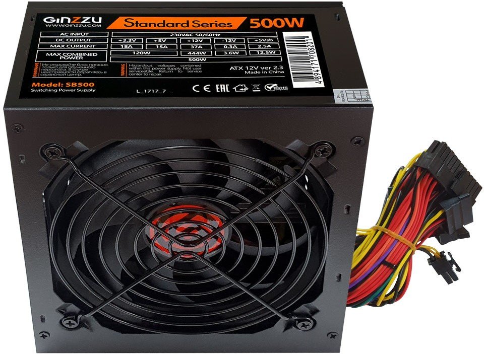 Блок питания Ginzzu SB500 ATX 12cm fan
