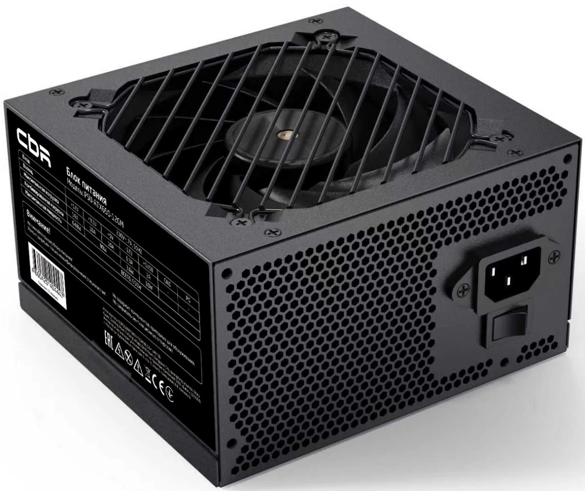 Блок питания CBR PSU-ATX650-12GM ATX 650W 80+ Bronze, DC-DC, APFC, 0.6mm, 24pin, 1*8-pin(4+4P), 1*6+2pin, 4*SATA, 2*IDE, 12cm, черный