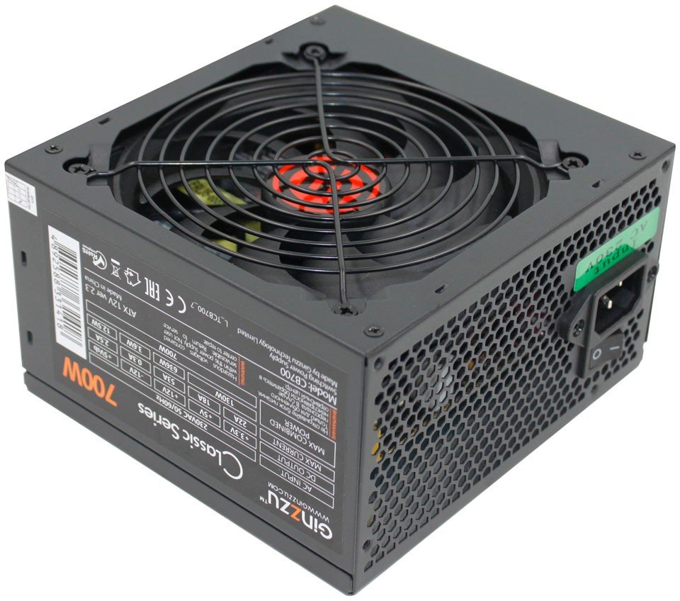 Блок питания Ginzzu 700W CB700 black ATX, 20+4 pin, 1x4+4 pin, 2x6+2 pin, 120mm fan, 6xSATA, кабель питания