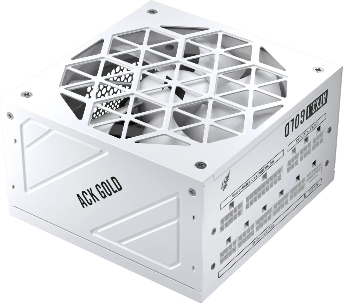 Блок питания 1STPLAYER Ack Gold 850W White (HA-850BA2-WH) / ATX 3.1, PCle 5.1, APFC, 80 Plus Gold, LLC+DC-DC, full Teapo caps, 140mm fan, full modular