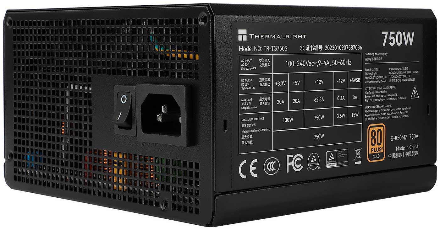 Блок питания Thermalright TR-TG750S 750W 80+ Gold (ATX, 3.0, PCIe 5.0, Non-modular, 1x24(20+4)pin, 1xCPU 8(4+4)pin, 2xPCIe*2 8(6+2))