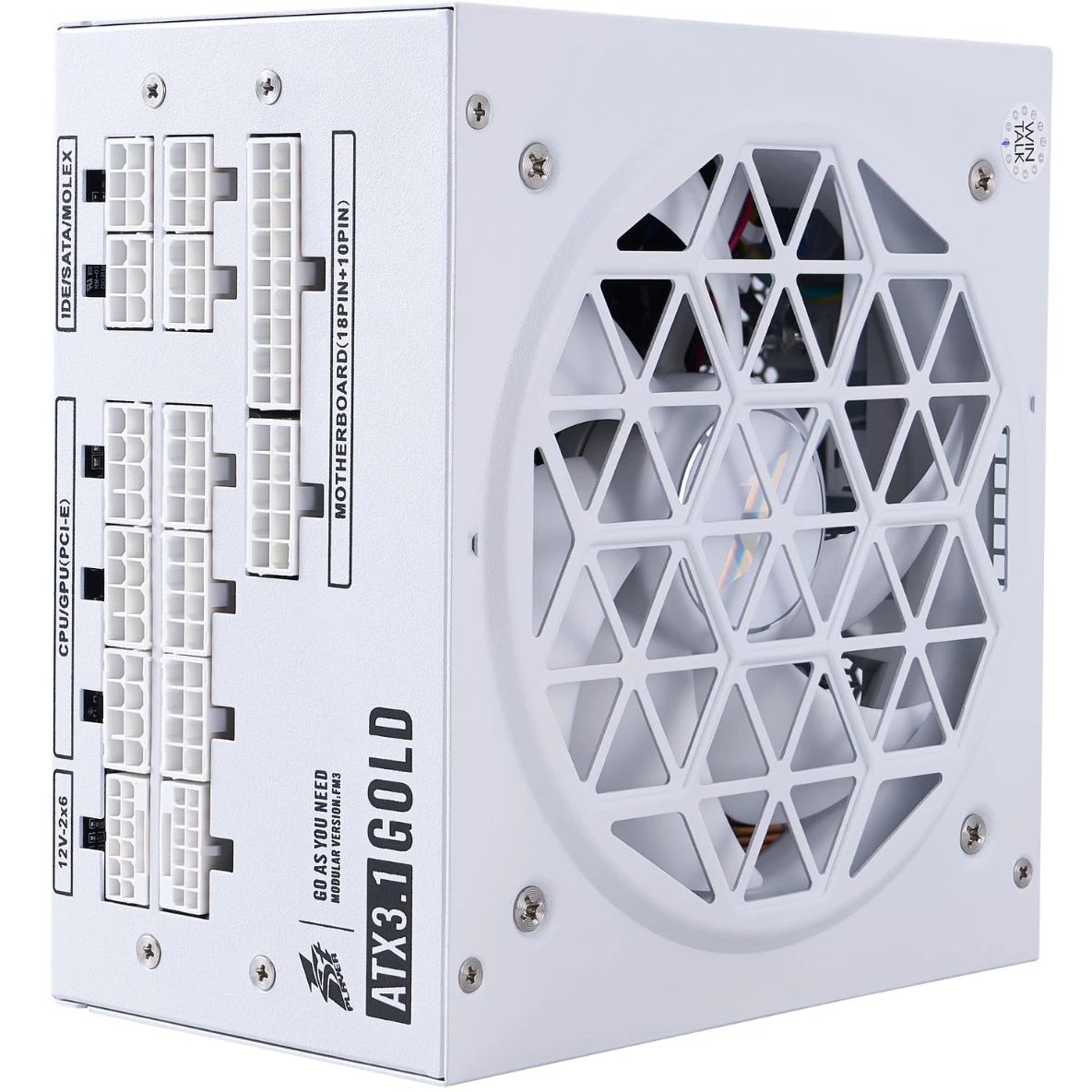 Блок питания 1STPLAYER NGDP Gold 1200W White (HA-1200BA4-WH) / ATX 3.1, PCle 5.1, APFC, 80 Plus Gold, LLC+DC-DC, 120mm fan, full modular
