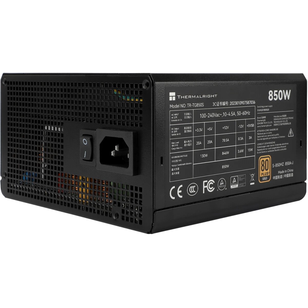Блок питания Thermalright TR-TG850S 850W 80+ Gold (ATX, 3.0, PCIe 5.0, Non-modular, 1x24(20+4)pin, 1xCPU 8(4+4)pin, 2xPCIe*2 8(6+2))