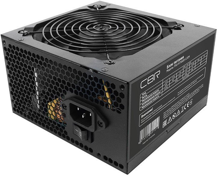 Блок питания CBR PSU-ATX600-12GM ATX 600W 80+ Bronze, APFC, 0.6mm, 20+4pin, 1*8-pin(4+4P), 2*6+2pin, 6*SATA, 4*IDE, 12cm fan, черный