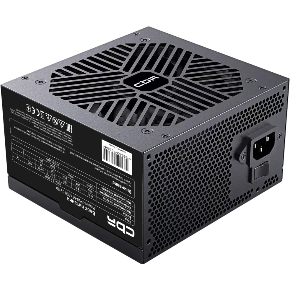 Блок питания CBR PSU-ATX550-12MD 550W, ATX, 12cm fan, 24pin, 1*4+4pin, 1*6+2pin, 2*IDE, 3*SATA, кабель питания 1.2м, черный OEM