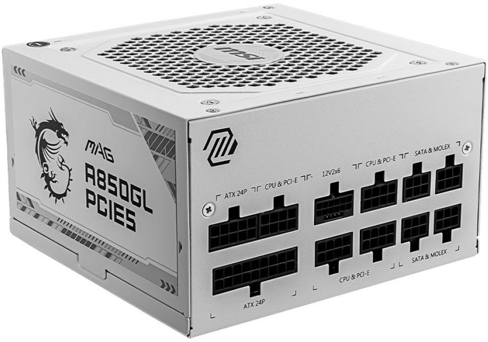 Блок питания MSI MAG A850GL PCIE5 White (306-7ZP8A24-CE0), 850W, 80+ Gold, полностью модульный, ATX 3.0, PCIE5, RTL