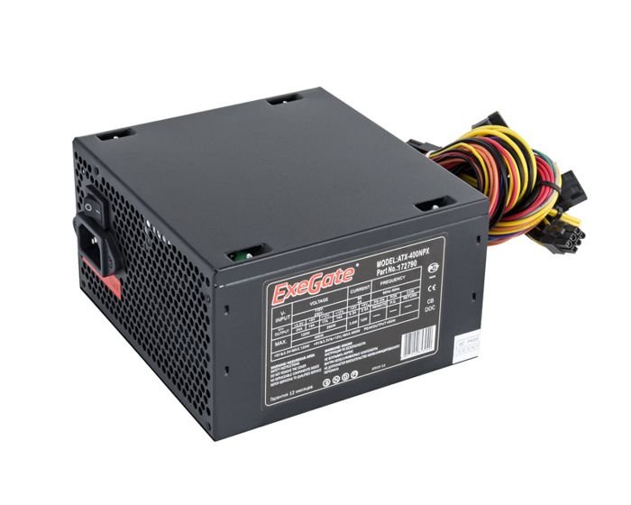 Блок питания ExeGate 400NPX EX224732RUS-PC 400W, ATX, PC, 12cm fan, 24pin, 4pin, PCIe, 3xSATA, 2xIDE, FDD, black