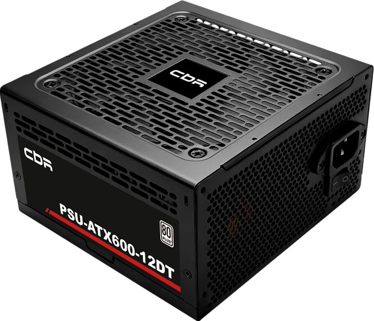 Блок питания CBR PSU-ATX600-12DT ATX 600W, 80+ White, APFC, 12cm fan, 20+4pin/1*8+(4+4)pin/2*6+2pin/2*IDE/4*SATA, 1.5м кабель питания, чёрный
