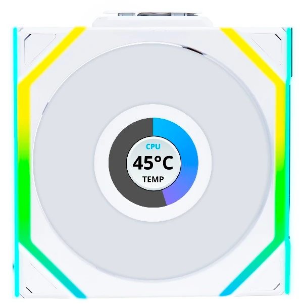 Вентилятор Lian Li UNI Fan SL Wireless LCD 120 Reverse Blade (G99.12RSLLCD1W1W.R0)/12RSLLCD1W1W White/120x124,5x28мм(1.6” LCD, PWM, ARGB, 1900 об/мин)