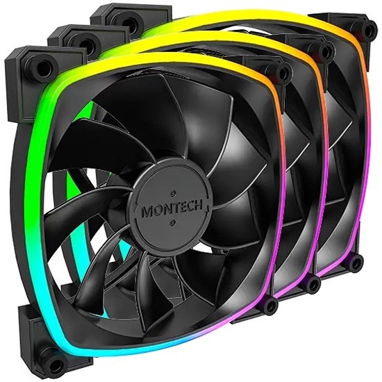 Комплект вентиляторов (3 шт.) Montech RX120 PWM Reverse Black (RX120B3P) / 120mm, 4pin PWM, 3pin ARGB, 800-1600RPM, 59.0CFM, 27.0dBA, Rifle bearing