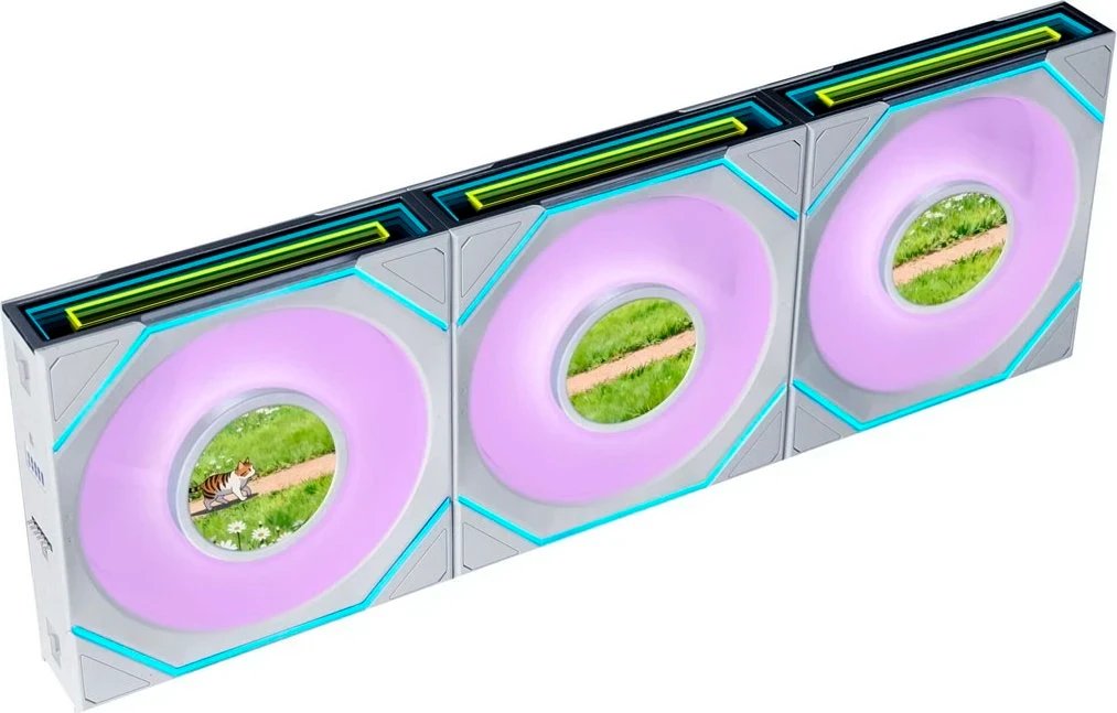 Комплект вентиляторов (3шт.) Lian Li Uni Fan SL Inf LCD Flex 120 Reverse Blade / 12RSLIND1F3W White (G9F.12RSLIND1F3W.R0) / 120x124x28мм (PWM, ARGB)