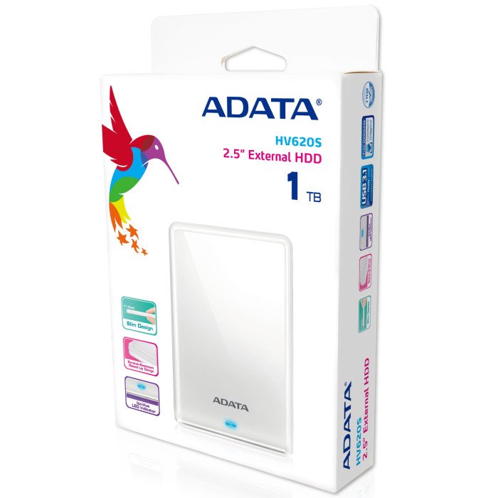 HDD ext 2,5" 1.0TB USB3.1 ADATA Slim HV620S, белый (AHV620S-1TU31-CWH)