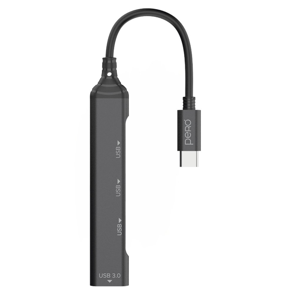 Мульти Хаб PERO MH02, USB-С TO USB 3.0+USB 2.0+USB 2.0+USB 2.0, серый