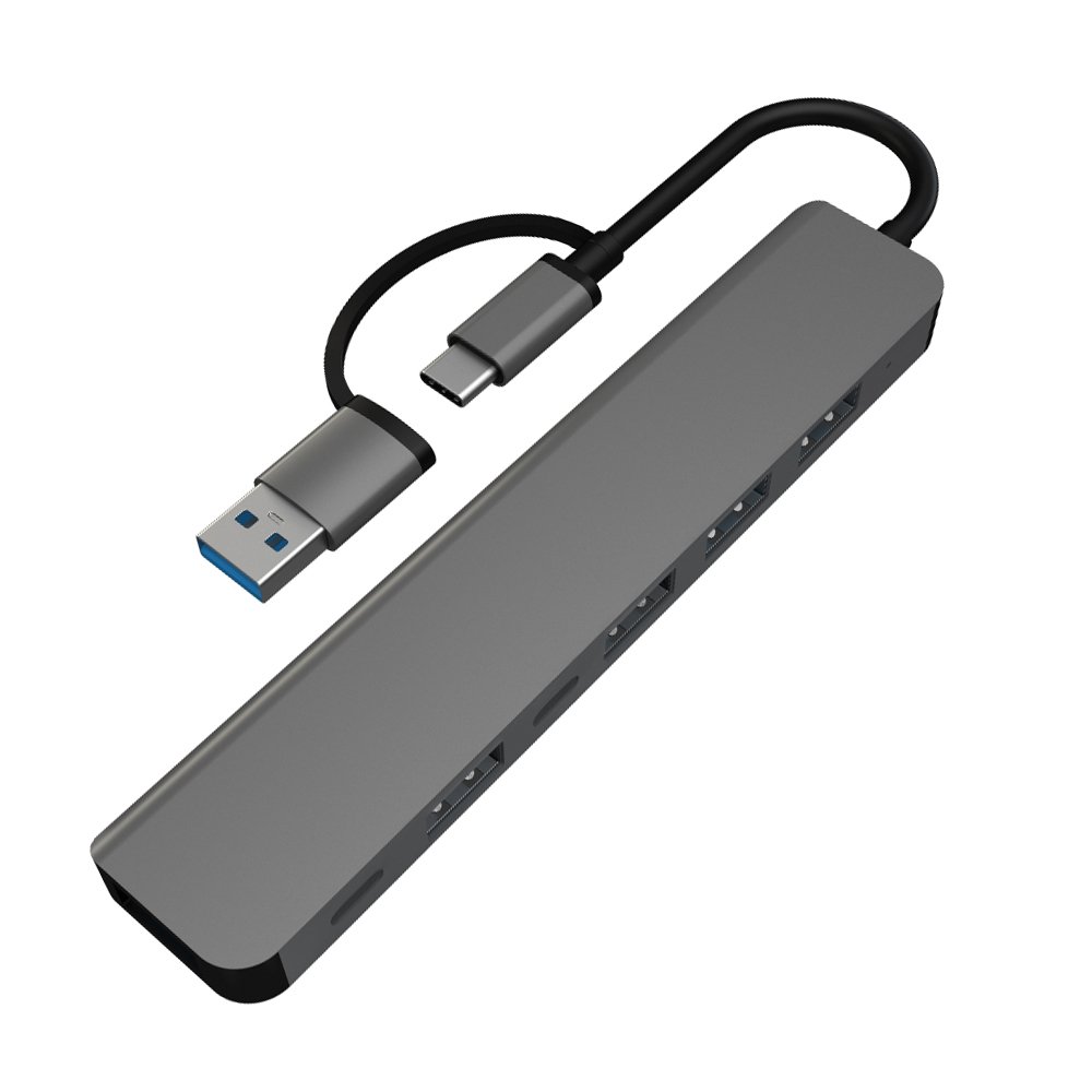 Мульти Хаб PERO MH06, USB-С/USB-A TO 2xUSB-C + USB 3.0 + 4xUSB 2.0, серый