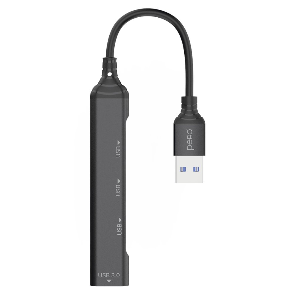 Мульти Хаб PERO MH01, USB-A TO USB 3.0+USB 2.0+USB 2.0+USB 2.0, серый