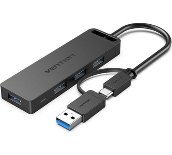 Концентратор Vention CHTBB OTG USB-C+USB 3.0/4xUSB 3.0 порта черный 0.15м