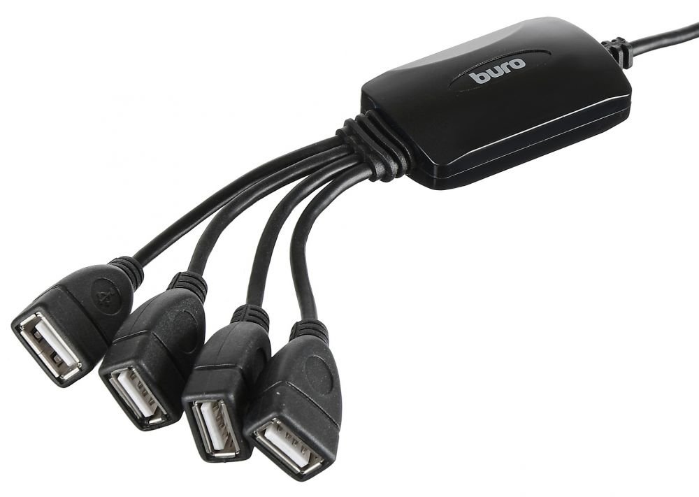 Разветвитель USB 2.0 Buro BU-HUB4-0.3-U2.0-Splitter 4порт. черный