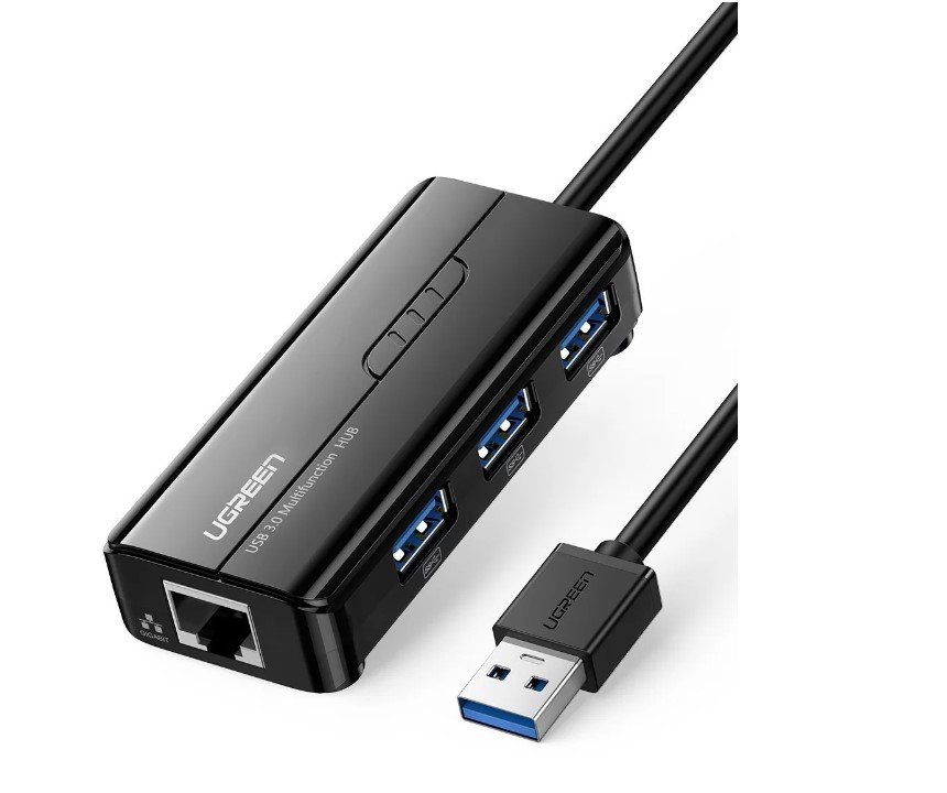 Адаптер сетевой UGreen 20265 USB 3.0 Hub with Gigabit Ethernet Adapter черный