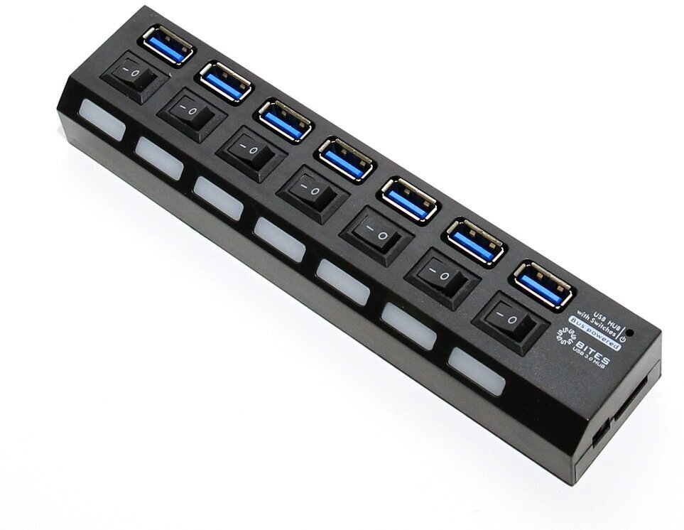 USB-концентратор 5bites HB37-303PBK 7*USB3.0 / БП 5В-2А / 1.2M / Black