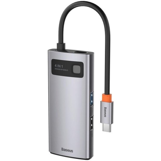Адаптер Baseus Metal Gleam Series 4-in-1 Multifunctional Type-C HUB Docking Station Gray（Type-C to HDMI*1+USB3.0*1+USB2.0*1+PD*1）