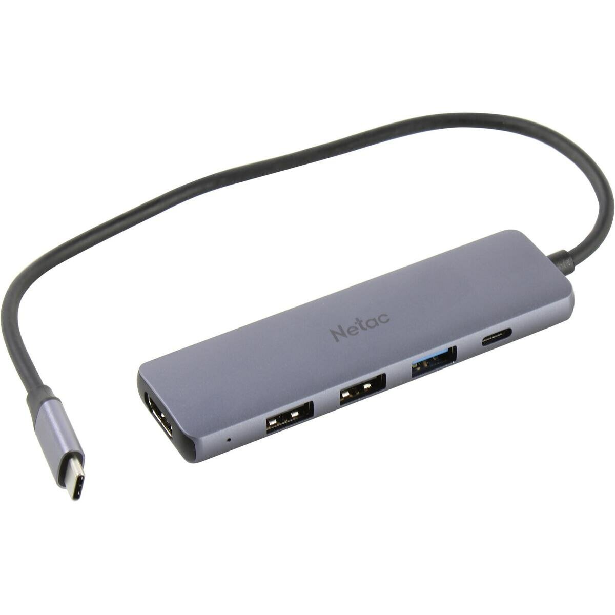 USB-концентратор Netac WF13 (NT08WF13-30GR) , 5in1 Type-C to 2xUSB 2.0 + 1xUSB 3.0 + 1xHDMI( 4k/30Hz) + 1 Type-C( DP) 100W