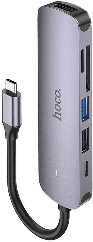 Адаптер HOCO HB28 Type-C multi-function converter(HDTV+USB3.0+USB2.0+SD+TF+PD) (серый)