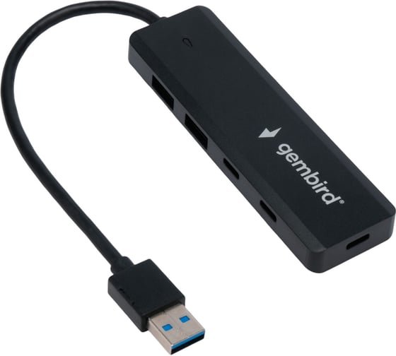Хаб USB GEMBIRD UHB-C415 3.1, 2хUSB, 2хType-C, с дополнительным питанием Type-C, кабель USB 19см, черный