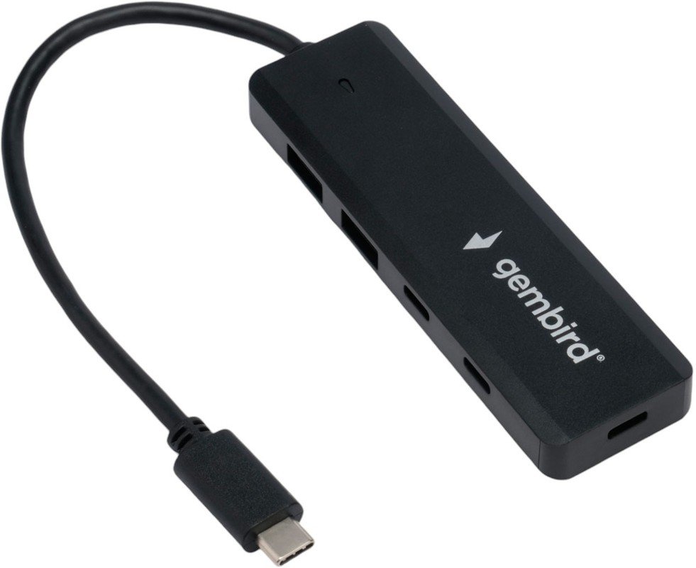 Хаб USB GEMBIRD UHB-C425 3.1, 2xUSB, 2xType-C, с дополнительным питанием Type-C, кабель Type-C 19см, черный
