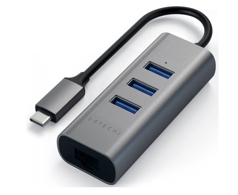 USB-хаб Satechi ST-TC2N1USB31AM Type-C 2-in-1 USB 3.0 Aluminum 3 Port Hub, 3xUSB 3.0, Rj-45/1Gb Серый