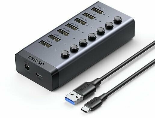 Хаб UGREEN CM481 (90307) USB-C to 7-Port USB-A 3.0 Hub DC 12V EU черный