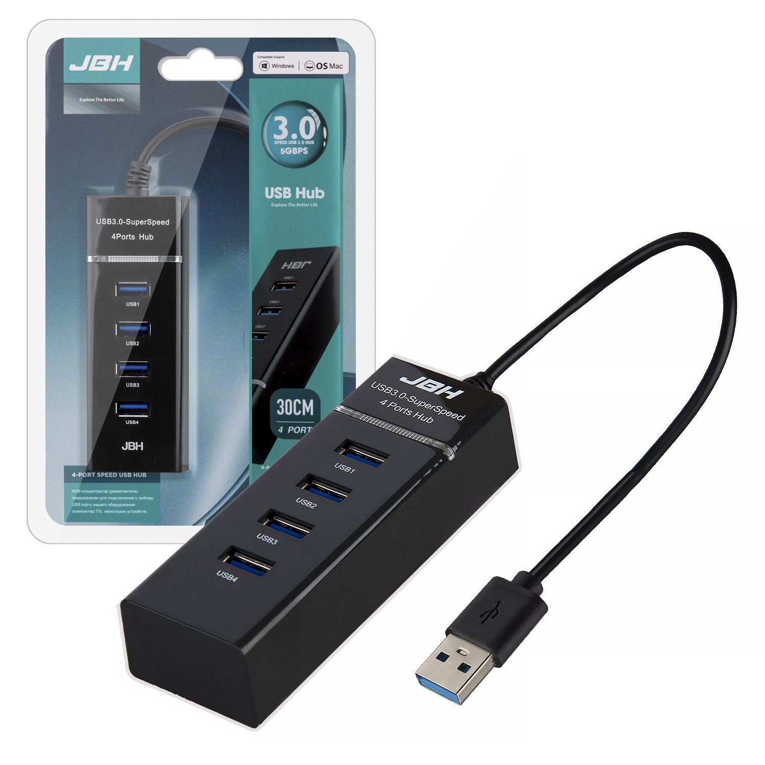USB HUB ISA H-02 USB 2.0 x 4 разъема 30см (Black)