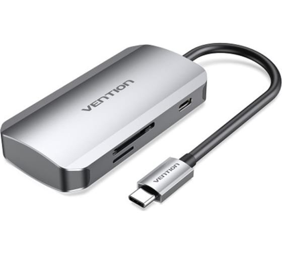 Хаб Vention TOJHB USB-C to HDMI/USB 3.0x3/SD/TF/PD Docking Station Gray 0.15M Aluminum Alloy Type