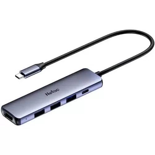 USB-концентратор Netac WF14 .(NT08WF14-30GR), 6in1 Type-C to 3xUSB3.0 + 1xHDMI( 4k/30Hz) + microSD + SD