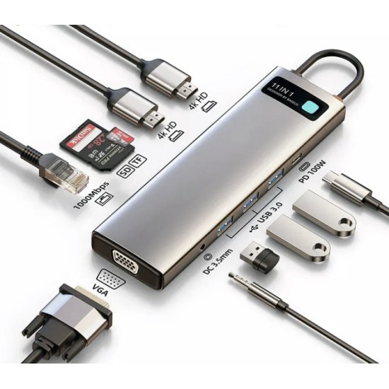 USB Hub Baseus Metal Gleam (CAHUB-CT0G) 11-in-1 Multifunctional Type-C HUB Docking Station Space Gray