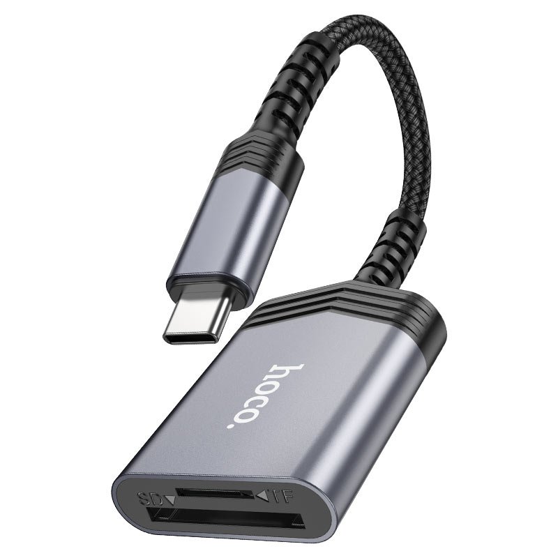 Дата-кабель Hoco UA25 2-in-1 card reader Type-c metal Gray