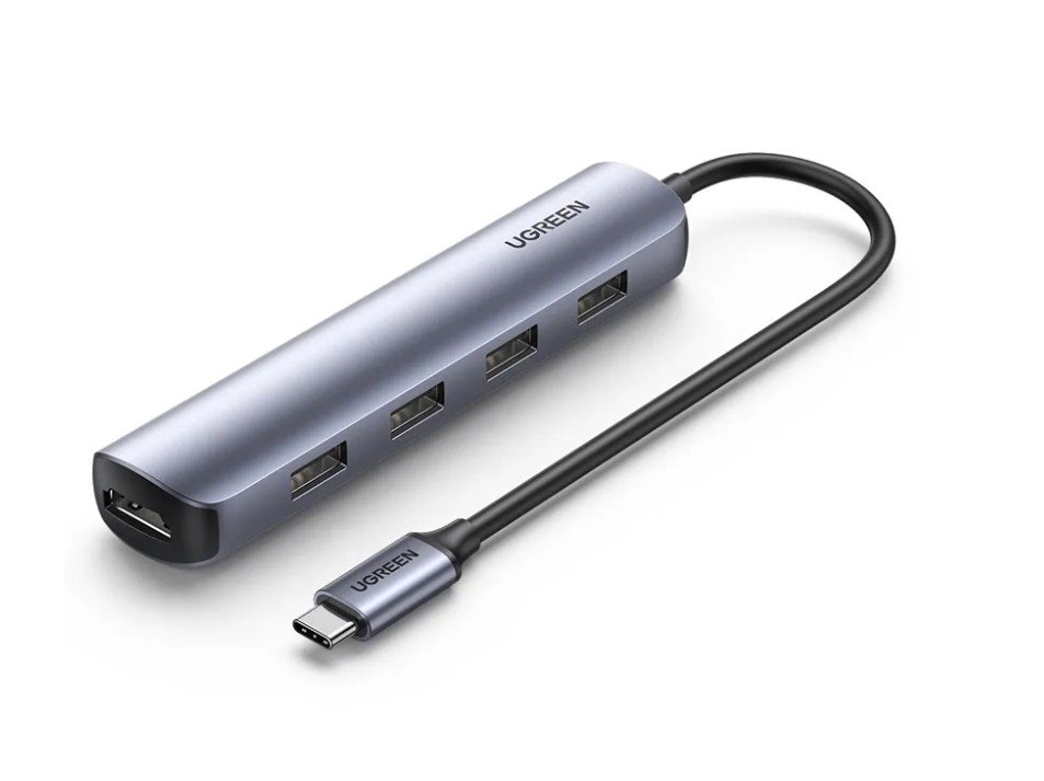 Адаптер UGreen CM417 (20197) USB-C to 4*USB 3.0+HDMI Adapter серый