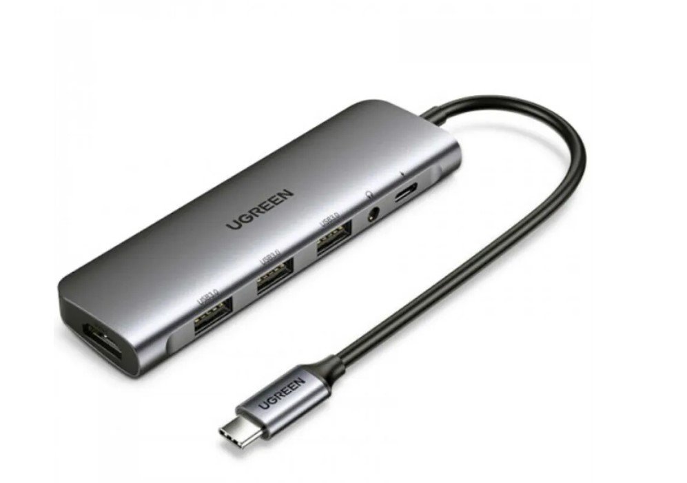Адаптер UGreen CM136 (80132) USB C to 3×USB 3.0+HDMI+3.5mm (2-in-1)+PD Adapter серый